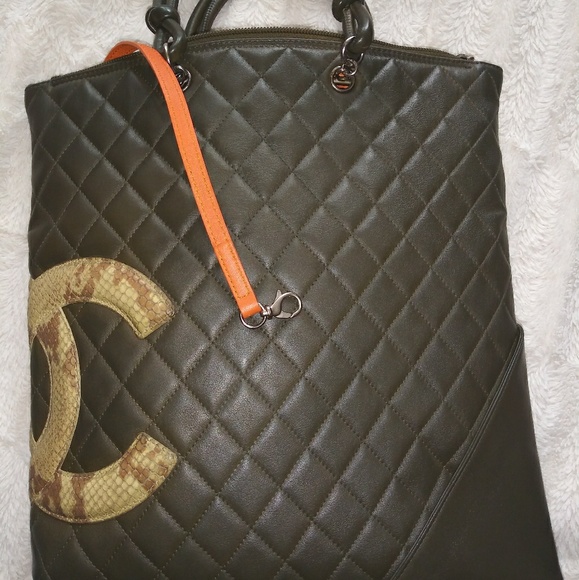 CHANEL Handbags - SOLD! Chanel Cambon Olive Green Python CC